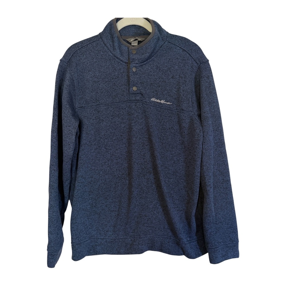 Eddie Bauer Radiator Fleece Snap Mock Pullover Mens L Blue Heathered 1326578